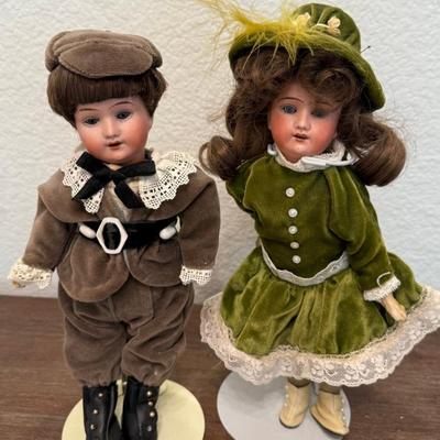 (2) Antique R R 8" Porcelain Disc Dolls With Hand Made Clothing