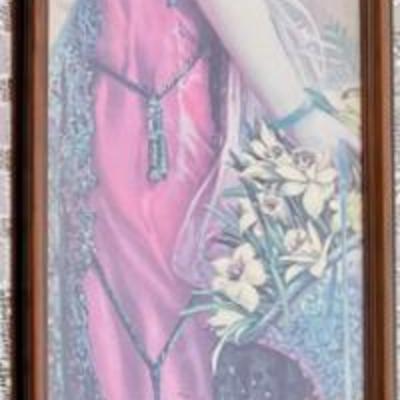 Vintage Pabst Girl Yard Long Print With Custom Glass Front Wood Frame