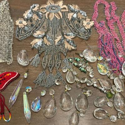 Assorted 1920s Seed Bead Clothing Pieces & Crystal Chandelier Prisms