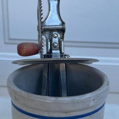 Antique Red Wing Stoneware Beater Jar With Wisk