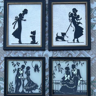 (4) Mini Black And White Art Deco Silhouettes - (2) Displeased By Dexter Products