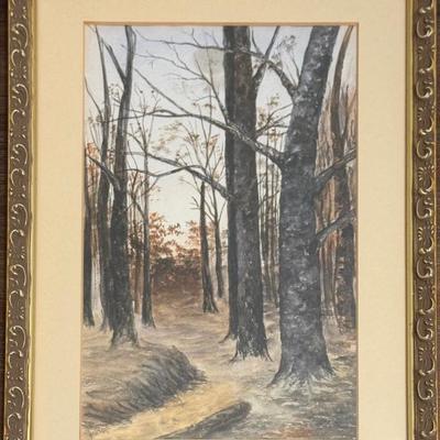 Vintage Signed Landscape Print With Ornate Gold Frame