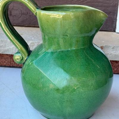 Antique Green Pottery Pitcher