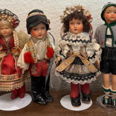 (3) Sets Of Vintage Poland & Swedish Dolls - Paper Mache & Composition 6 Inch Cabinet Dolls