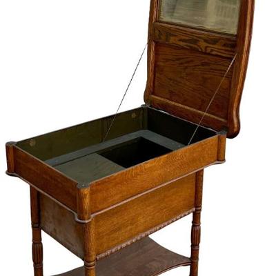 Victorian Oak Lift Top Commode With Mirror And Drop Front Door
