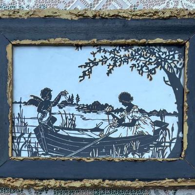 Art Deco 11.5" Wood And Ormolu Framed Silhouette (as Is)