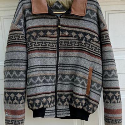 Vintage Mid West Garment Co. Wool And Leather Collar Zip Up Women's Size Medium Jacket