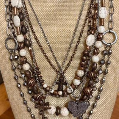 (4) Religious Bead Cross And Heart Necklaces (1) Shyanne