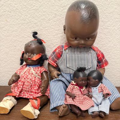 Plated Mould Inc. 1961 Doll In Overalls, Pair Of Porcelain Dolls, And Composition Doll
