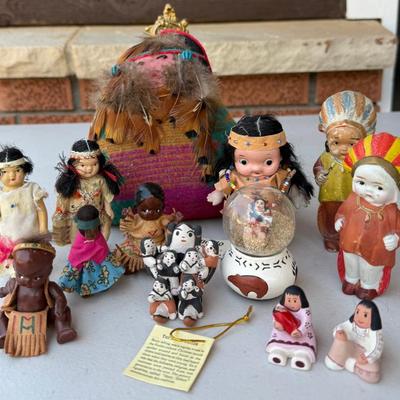 Lot Of Native American Dolls - Pueblo, Pottery Story Teller, (2) Made In Japan, (2) Vintage Composite, And Mor