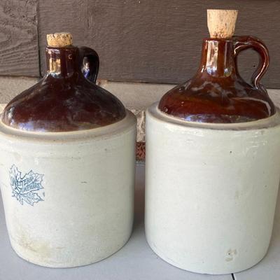 (2) Antique 1 Gallon Stoneware Handled Jugs (as Is) - (1) Western Stoneware Co.