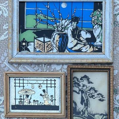 (3) Vintage Japanese Style Silhouettes - Butterfly Wing Affects, Reliance Tea Garden