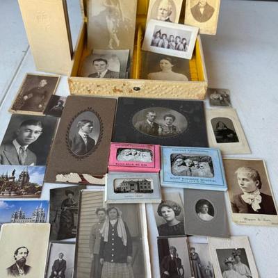 Antique Celluloid Photo Box With Assorted Cabinet Photos, Souvenir Photos - Blackhall, Krofs, Schimitz, Etc.