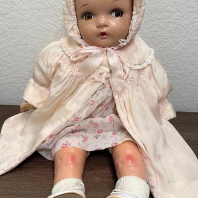 Vintage Composition Baby Doll With Pink Satin Clothes (as Is)