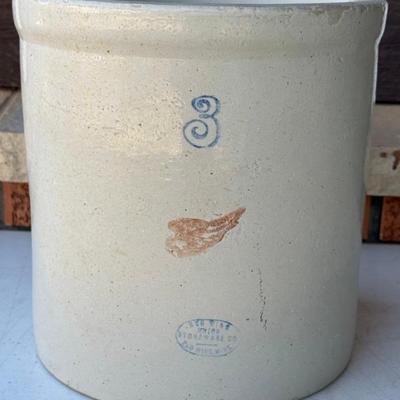Antique 3 Gallon Red Wing Union Stoneware Co. Crock