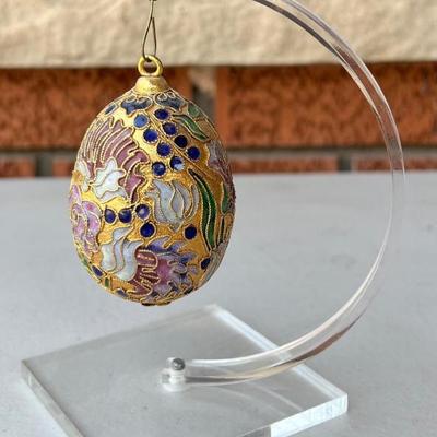 Small Enamel Egg Ornament With Acrylic Stand