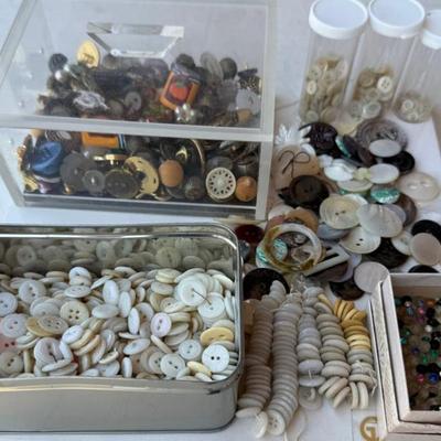 Lot Of Antique And Vintage Buttons - Shell, Rhinestone, Bone, Plastic, Pottery, And More