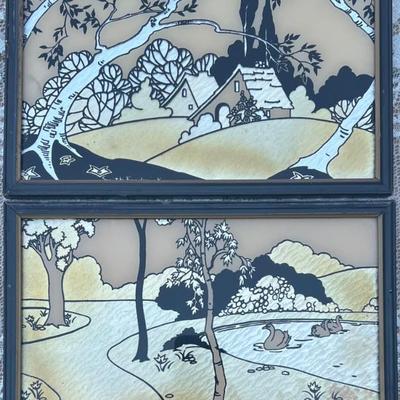 (2) Art Deco Reliance Chicago "country Simplicity" And " Swan Pond" Silhouettes