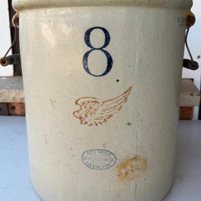 Antique Red Wing 8 Gallon Union Stoneware Co. 1915 Crock With Original Wood Handles