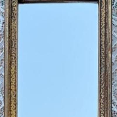 Art Deco 22" Gold Tone Mirror With Silhouette And Finial