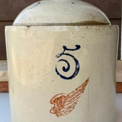Antique Union Red Wing Stoneware 5 Gallon Handled Jug
