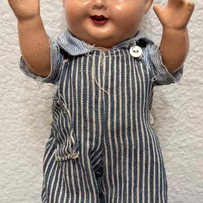 Antique Baby Sandy 11 Inch Composition Doll In Overalls