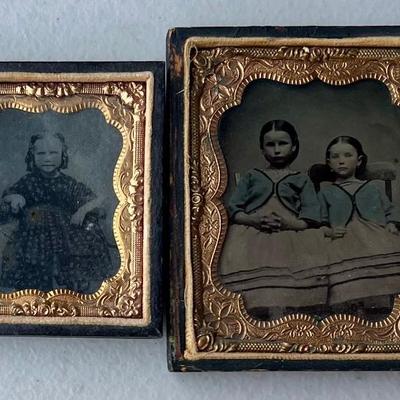 Pair Of Antique Miniature Tin Type Photographs