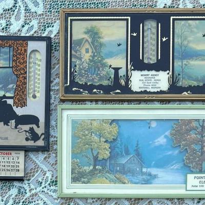 (3) Vintage And Antique Silhouette Advertising Thermometers - Meinert Ins., Potter NE, Spillane 1939