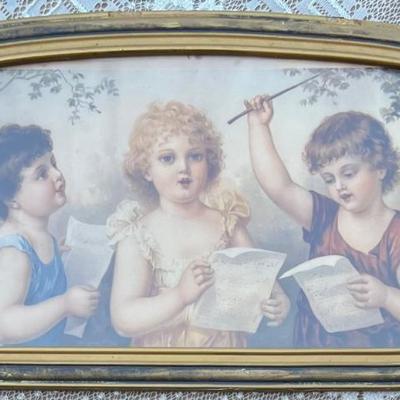 Antique Fruhe Jugend Print With Glass Front Ornate Gold Tone Frame