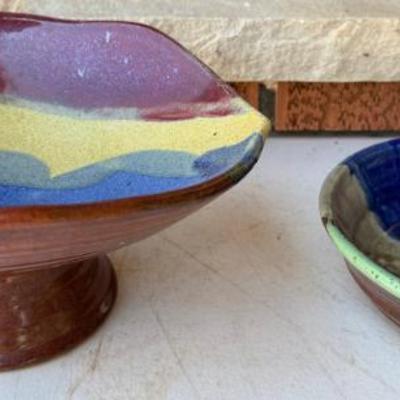 (2) Pieces Of Studio Pottery Signed - Compote And Bowl