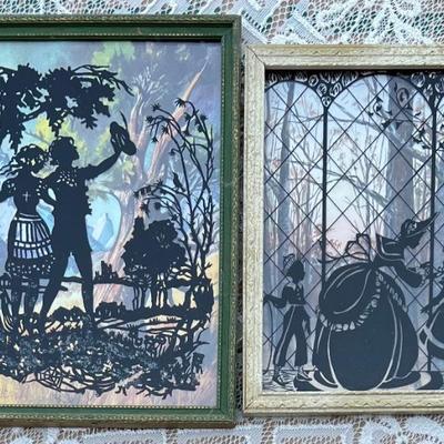 (2) Art Deco Small Silhouettes With Glass Front Wood Frames