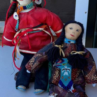 Pair Of Hand Made Native American Dolls With Seed Bead Clothing