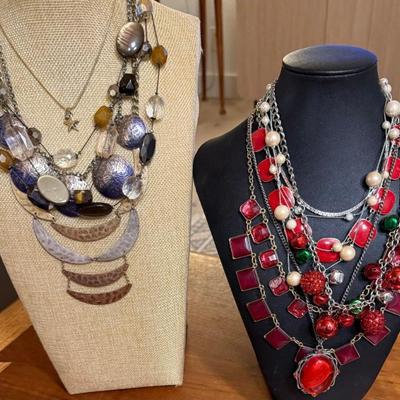 Vintage Metal And Enamel Costume Statement Necklaces
