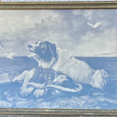 Vintage "saved" By Edwin Landserr Print With Custom Glass Front Wood Frame