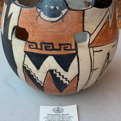 Vintage Papago Angea Tohono Pottery Friendship Bowl With Tag