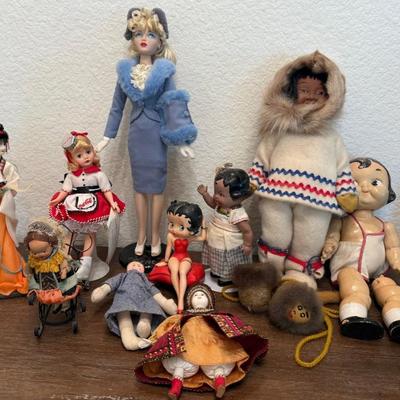 Assorted Lot Of Character Dolls - Betty Boop, Coca Cola, Gene Barbie, Campbells Soup Doll (as Is)