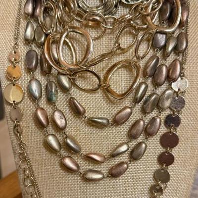 (5) Vintage Costume Necklaces Gold Tone Metal - Faux Bead - Leather Strsp