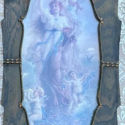 Art Nouveau Cherub Print With Custom Glass Front Wood Frame