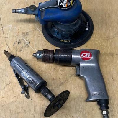 (3) Pneumatic Tools - Central Pneumatic 6 Inch Grinder, Campbell Hausfield 3/8" Drill, & Dremel (as Is )