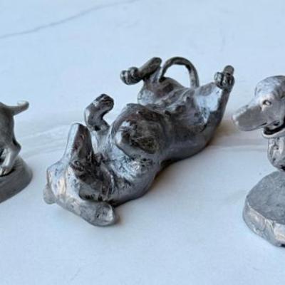 (3) Hand Crafted Pewter Dachshund Dog Figurines - (1) Michael Ricker 1975