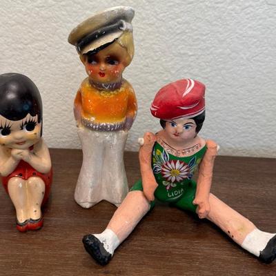 (2) Chalkware Carnival Plaster Dolls And A Mexico Papermache Lydia