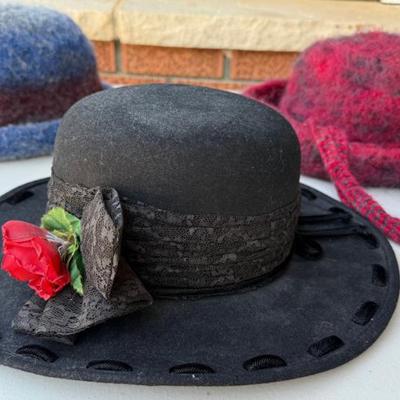 (3) Ladies Hats - (2) Wool Hats And (1) Shes A Lady By N. Hughes Size 6 3/4