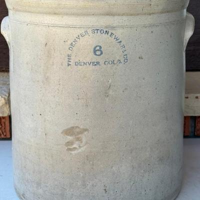Antique Denver Stoneware Co. 6 Gallon Denver, CO. Crock With Dark Interior