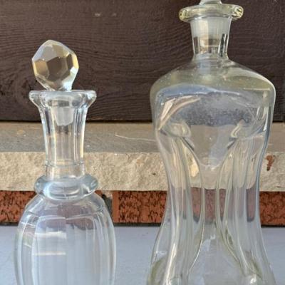 (2) Antique Clear Glass Decanters With Stoppers - (1) Holmegaard Denmark Jacob Bang Hand Blown