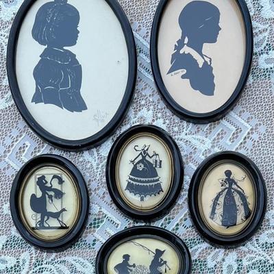 (6) Vintage Miniature Plastic And Glass Front Silhouettes