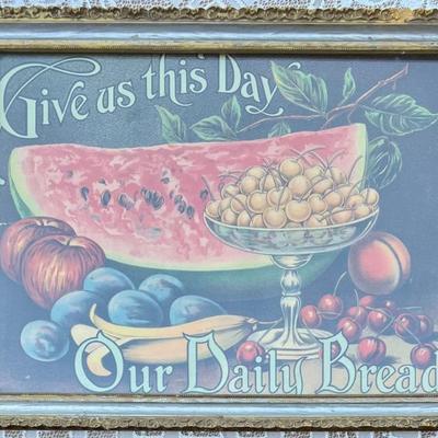 1920's " Give Us This Day Our Daily Bread" Print With Custom Glass Front Wood Frame