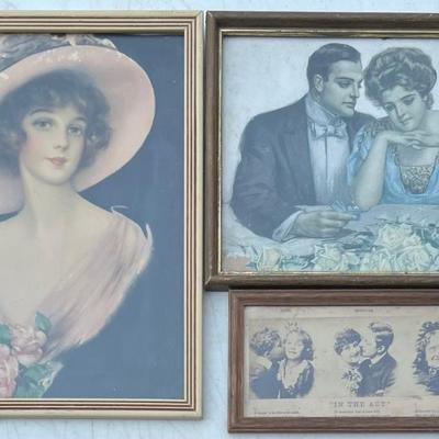 (3) Vintage Prints - Will Grefe " In The Act", Victorian Portrait (as Is)