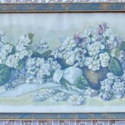 "a Yard Of Violets" Yard Long Print By Mary E. Hart In Glass Front Wood Frame