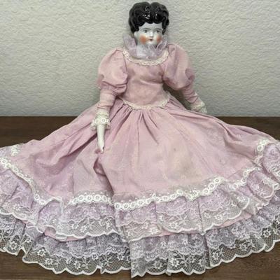 Antique German Large Low Brow Porcelain Head 20 Inch Doll