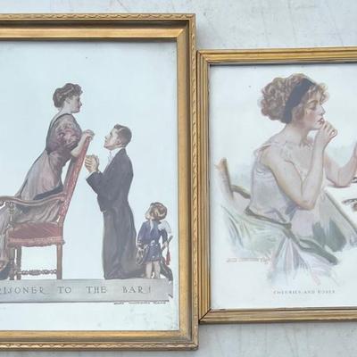 (2) James Montgomery Flagg Framed Prints - Prisoner To The Bar & Cherries And Roses, Leslie Judge Co.